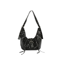 Studded Buckle Slouch Hobo Bag