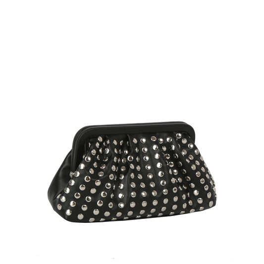 Studded Ruched Frame Clutch