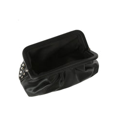 Studded Ruched Frame Clutch