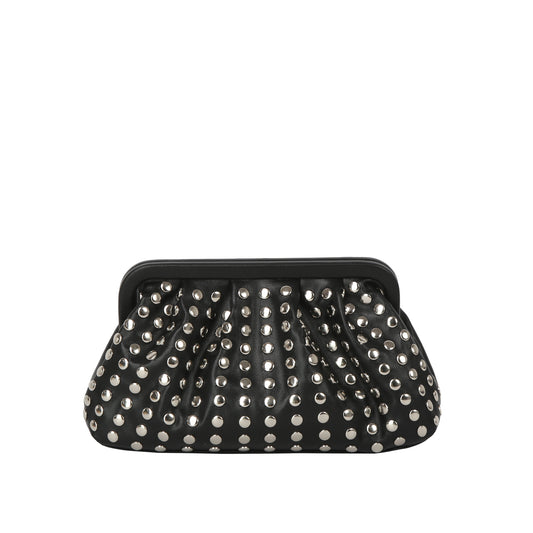 Studded Ruched Frame Clutch