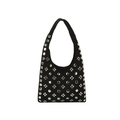 Studded Vegan Suede Hobo Shoulder Bag