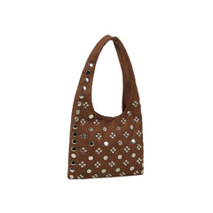 Studded Vegan Suede Hobo Shoulder Bag