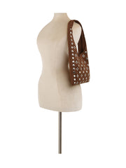 Studded Vegan Suede Hobo Shoulder Bag