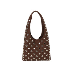 Studded Vegan Suede Hobo Shoulder Bag