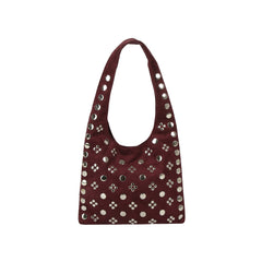 Studded Vegan Suede Hobo Shoulder Bag