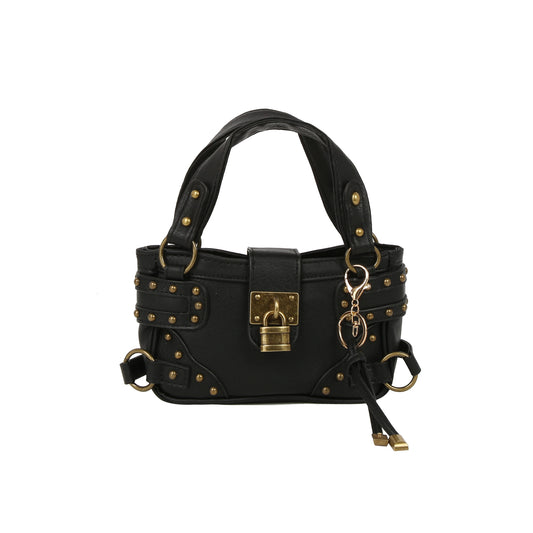 Studded Lock Front Mini Top Handle Bag