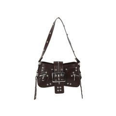 Studded Buckle Mini Shoulder Bag with Zip Pockets