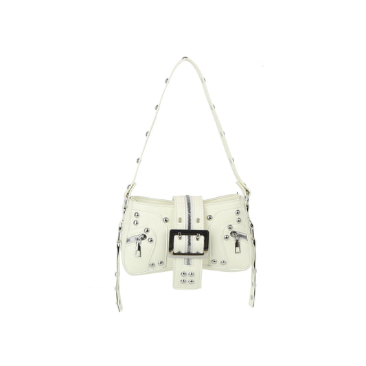 Studded Buckle Mini Shoulder Bag with Zip Pockets