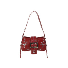 Studded Buckle Mini Shoulder Bag with Zip Pockets