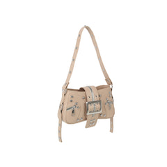 Studded Buckle Mini Shoulder Bag with Zip Pockets