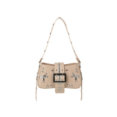 Studded Buckle Mini Shoulder Bag with Zip Pockets