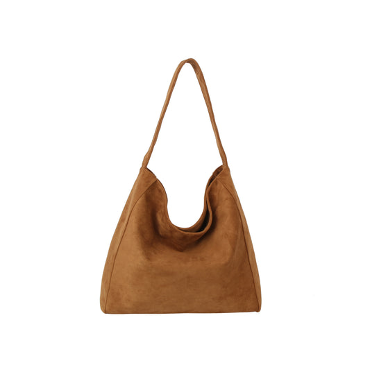 Minimal Soft Suede Slouch Hobo Shoulder Bag