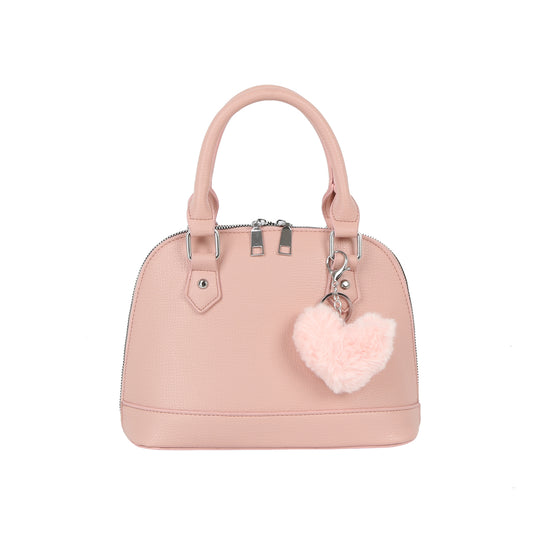 Pebbled Dome Zip Handbag with Heart Charm
