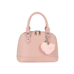 Pebbled Dome Zip Handbag with Heart Charm