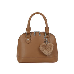 Pebbled Dome Zip Handbag with Heart Charm