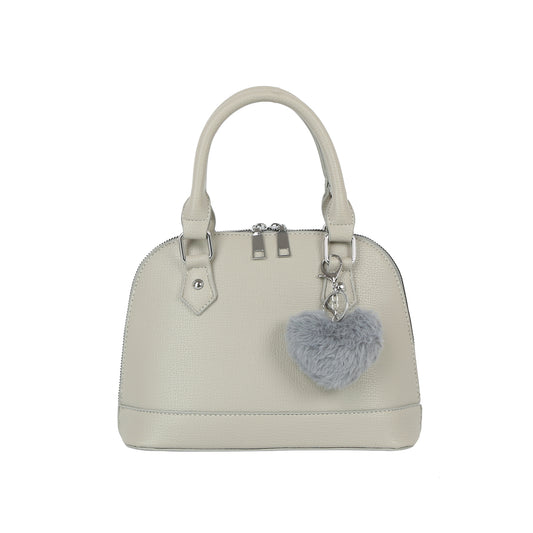 Pebbled Dome Zip Handbag with Heart Charm