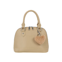 Pebbled Dome Zip Handbag with Heart Charm