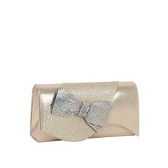 Crystal Bow Metallic Clutch Crossbody