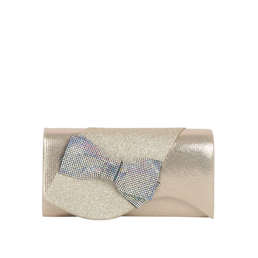 Crystal Bow Metallic Clutch Crossbody
