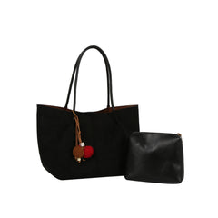Classic Suede Tote with Faux Leather Pouch Set