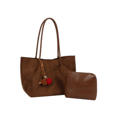 Classic Suede Tote with Faux Leather Pouch Set