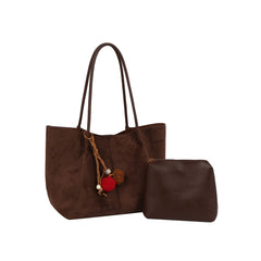 Classic Suede Tote with Faux Leather Pouch Set