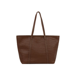 Woven Leather Tote with Bear Charm