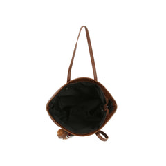 Woven Leather Tote with Bear Charm