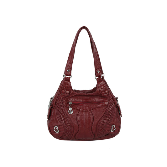 Braided Panel Multi-Pocket Shoulder Handbag