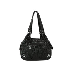 Braided Panel Multi-Pocket Shoulder Handbag