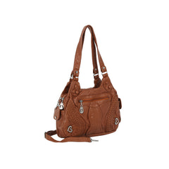 Braided Panel Multi-Pocket Shoulder Handbag