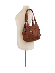 Braided Panel Multi-Pocket Shoulder Handbag