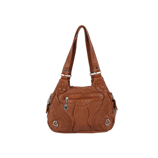 Braided Panel Multi-Pocket Shoulder Handbag