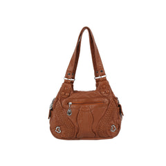 Braided Panel Multi-Pocket Shoulder Handbag