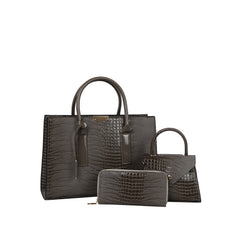 Croc Texture Structured Tote Bag Set