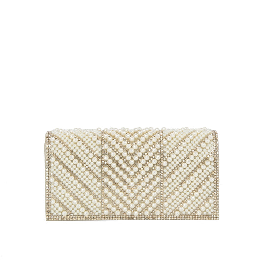 Chevron Pearl Rhinestone Flap Clutch