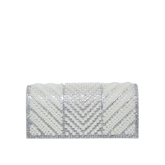 Chevron Pearl Rhinestone Flap Clutch
