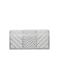 Chevron Pearl Rhinestone Flap Clutch