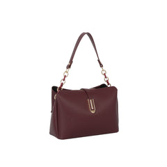 Structured Pebble Leather Shoulder Bag with Chain Accent