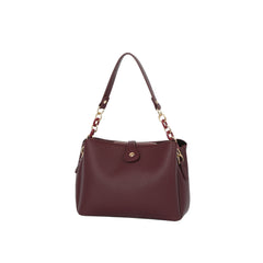 Structured Pebble Leather Shoulder Bag with Chain Accent