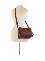 Structured Pebble Leather Shoulder Bag with Chain Accent