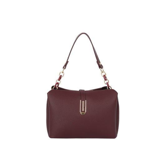 Structured Pebble Leather Shoulder Bag with Chain Accent