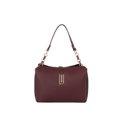 Structured Pebble Leather Shoulder Bag with Chain Accent