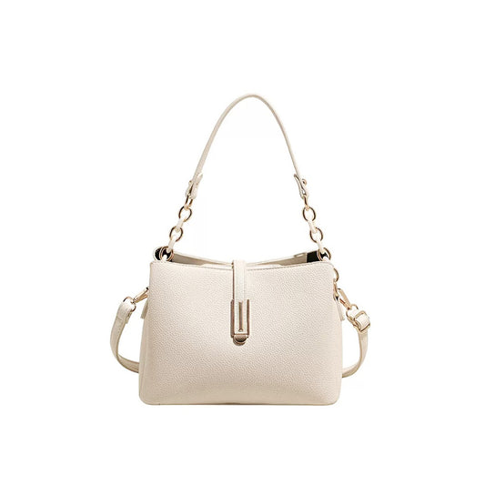 Structured Pebble Leather Shoulder Bag with Chain Accent