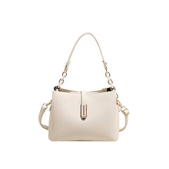Structured Pebble Leather Shoulder Bag with Chain Accent