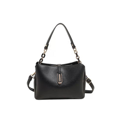 Structured Pebble Leather Shoulder Bag with Chain Accent