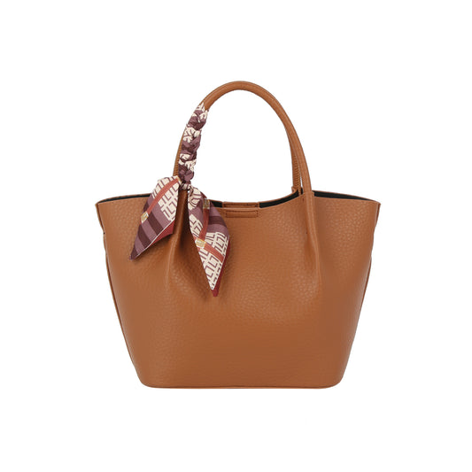 Pebbled Scarf Accent Tote Handbag