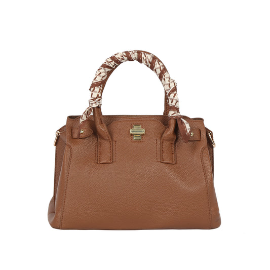 Silk Scarf Handle Satchel Bag