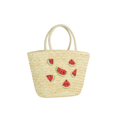 Embroidered Fruit Straw Market Tote