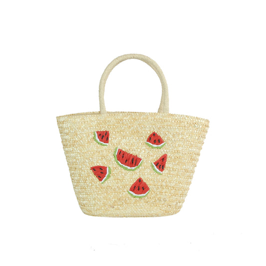 Embroidered Fruit Straw Market Tote
